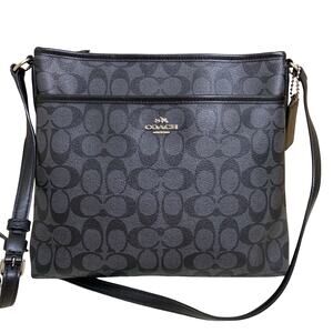 COACH Black Signature Coated Canvas PVC Logo File Messenger XBody Bag F58297